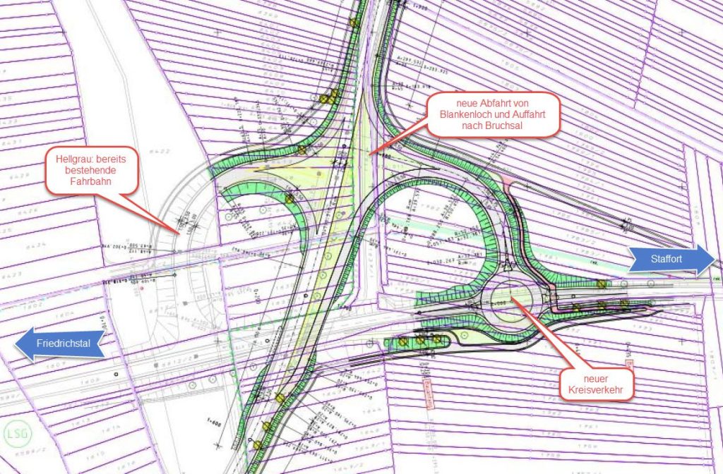 Auf der Kreisstraße K3579/L 560 wird zur Beseitigung des Unfallschwerpunktes ein symmetrisches Kleeblatt entstehen