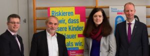 v.l.n.r. Heiko Zahn,  (Kreisvorsitzender), Otto Hertäg (Ortschaftsrat), Carolin Holzmüller (Landtagskandidatin) und Tim Kern (bilduntspolitischer Sprecher der FDP-Landtagsfraktion) 