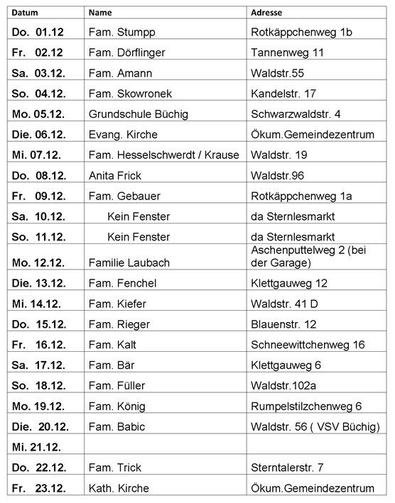 Lebendiger Adventskalender Büchig 2016