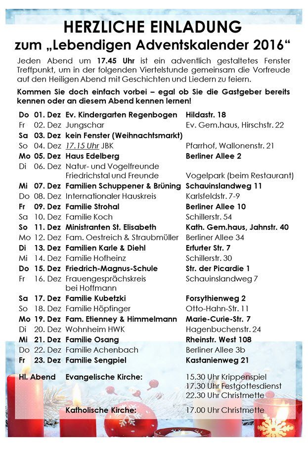 Lebendiger Adventskalender Friedrichstal 2016