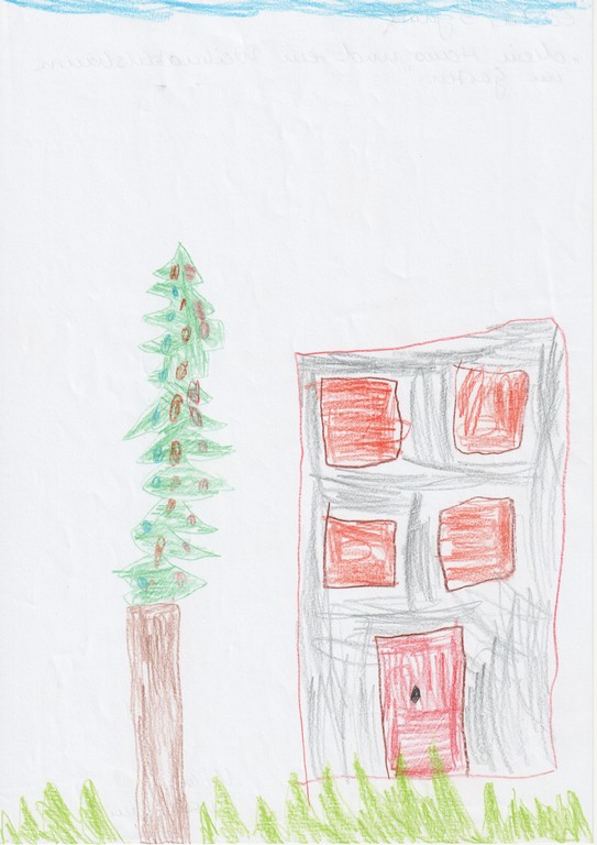 Edda (5): Mein Haus und ein Weihnachtsbaum im Garten (Kita Pusteblume)
