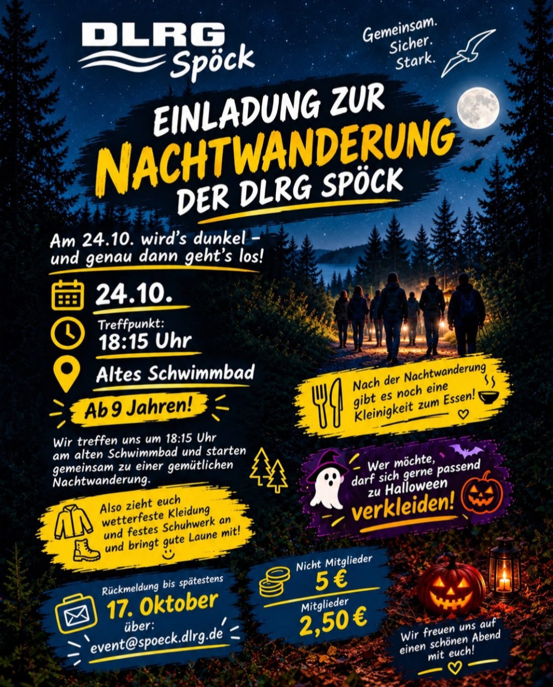Flyer für Einladung zur Nachtwanderung der DLRG Spöck